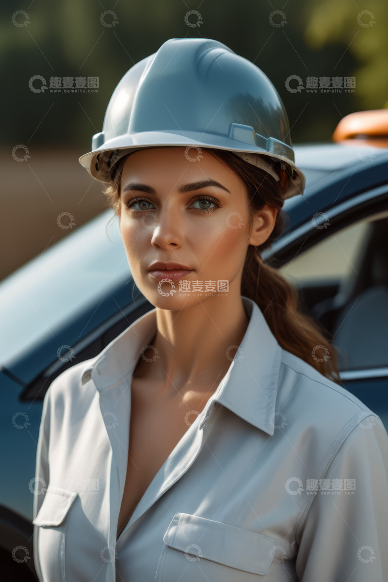 高清大图下载【趣麦麦图】戴安全帽的女性工程人员