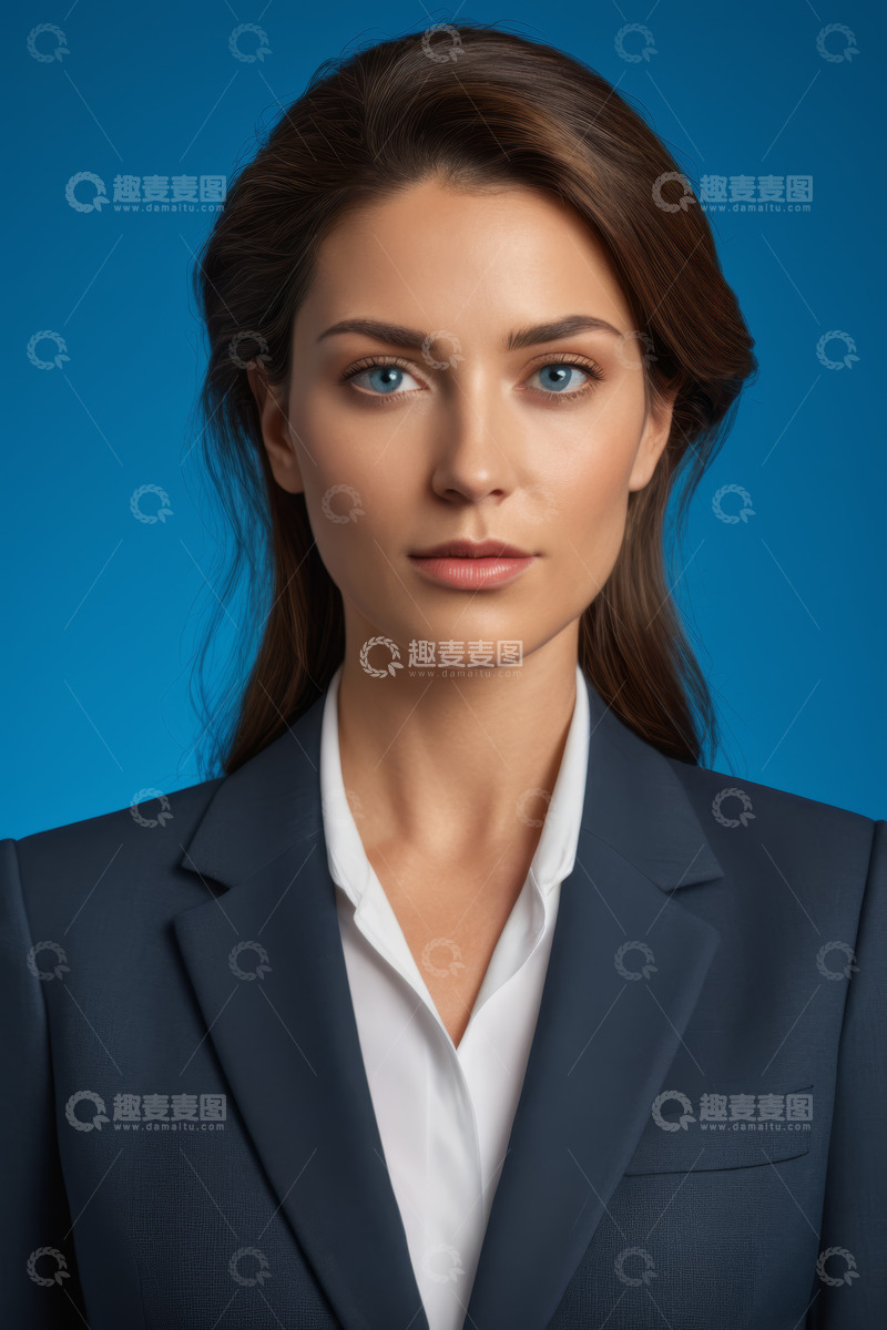 高清大图下载【趣麦麦图】职业女性蓝色背景肖像