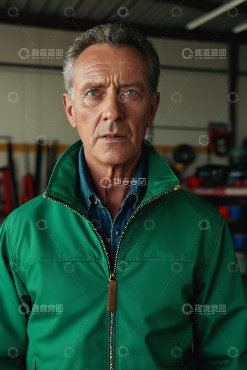 高清大图下载【趣麦麦图】穿绿夹克的中老年男性肖像