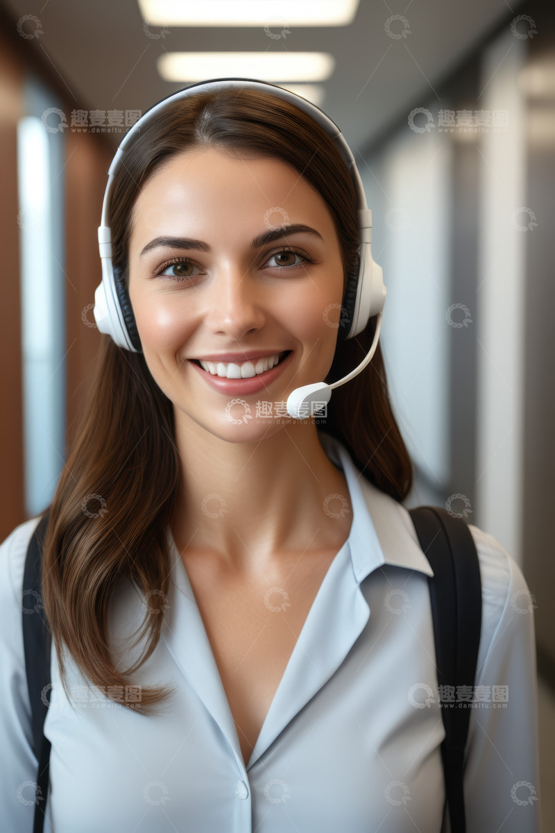 高清大图下载【趣麦麦图】戴耳机微笑的职场女性