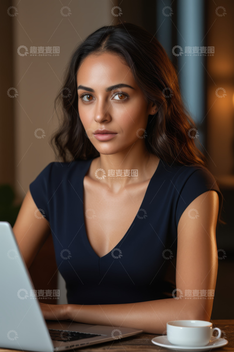 高清大图下载【趣麦麦图】女性专注使用笔记本电脑