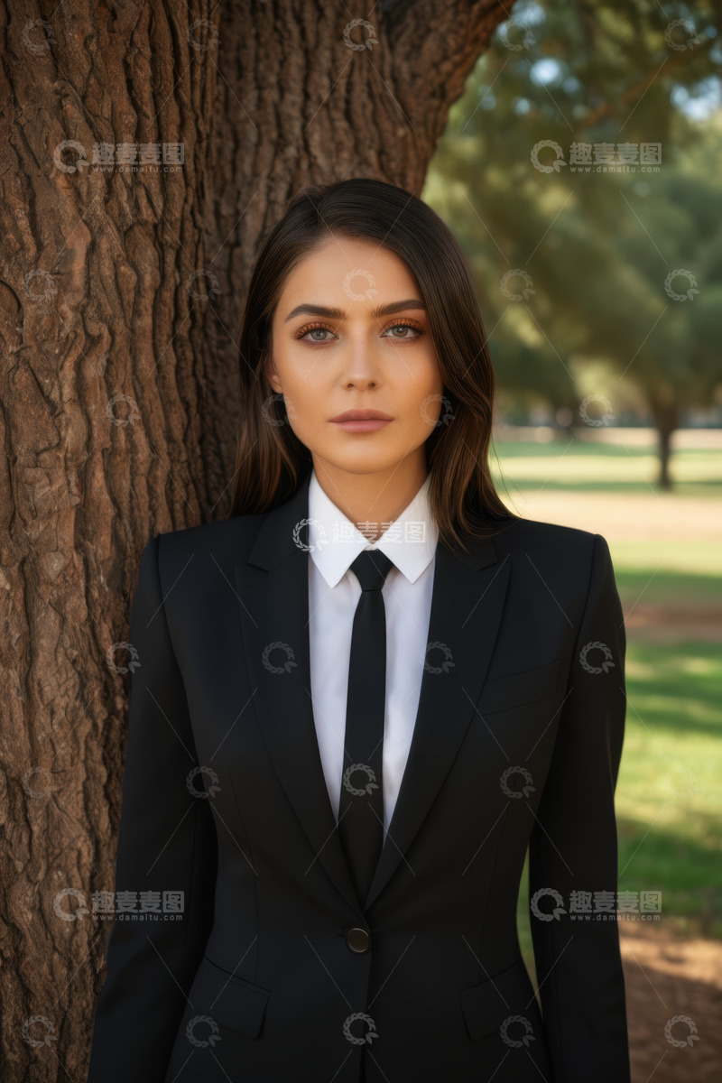 高清大图下载【趣麦麦图】身着西装的女子户外肖像