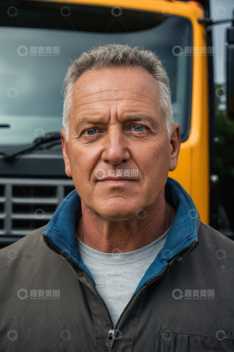 高清大图下载【趣麦麦图】站在黄色卡车前的男性