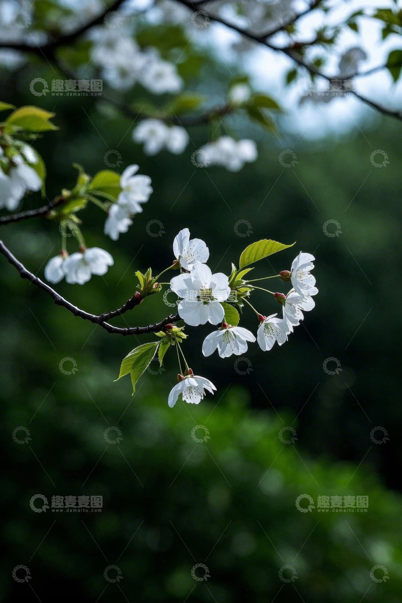 高清大图下载【趣麦麦图】枝头绽放的白色花朵