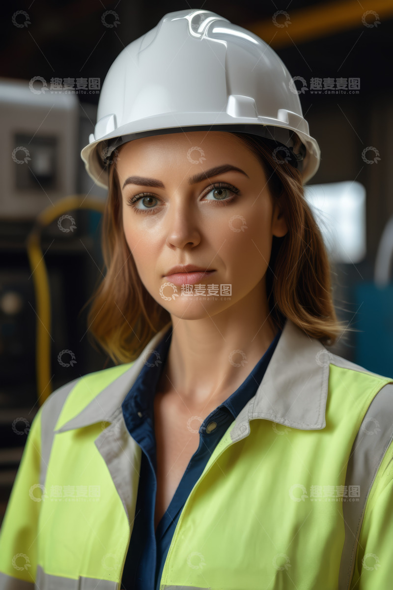 高清大图下载【趣麦麦图】工业女性工人戴安全帽特写