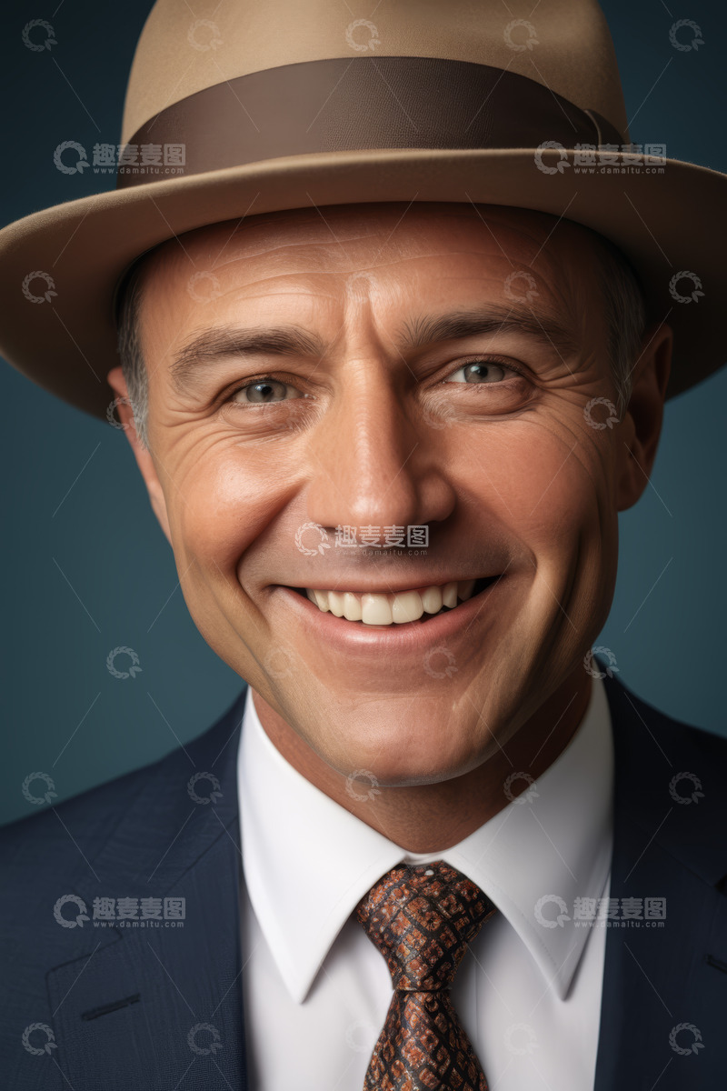 高清大图下载【趣麦麦图】戴礼帽微笑男士肖像
