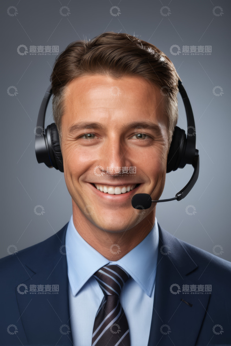 高清大图下载【趣麦麦图】戴耳机微笑的商务男性肖像