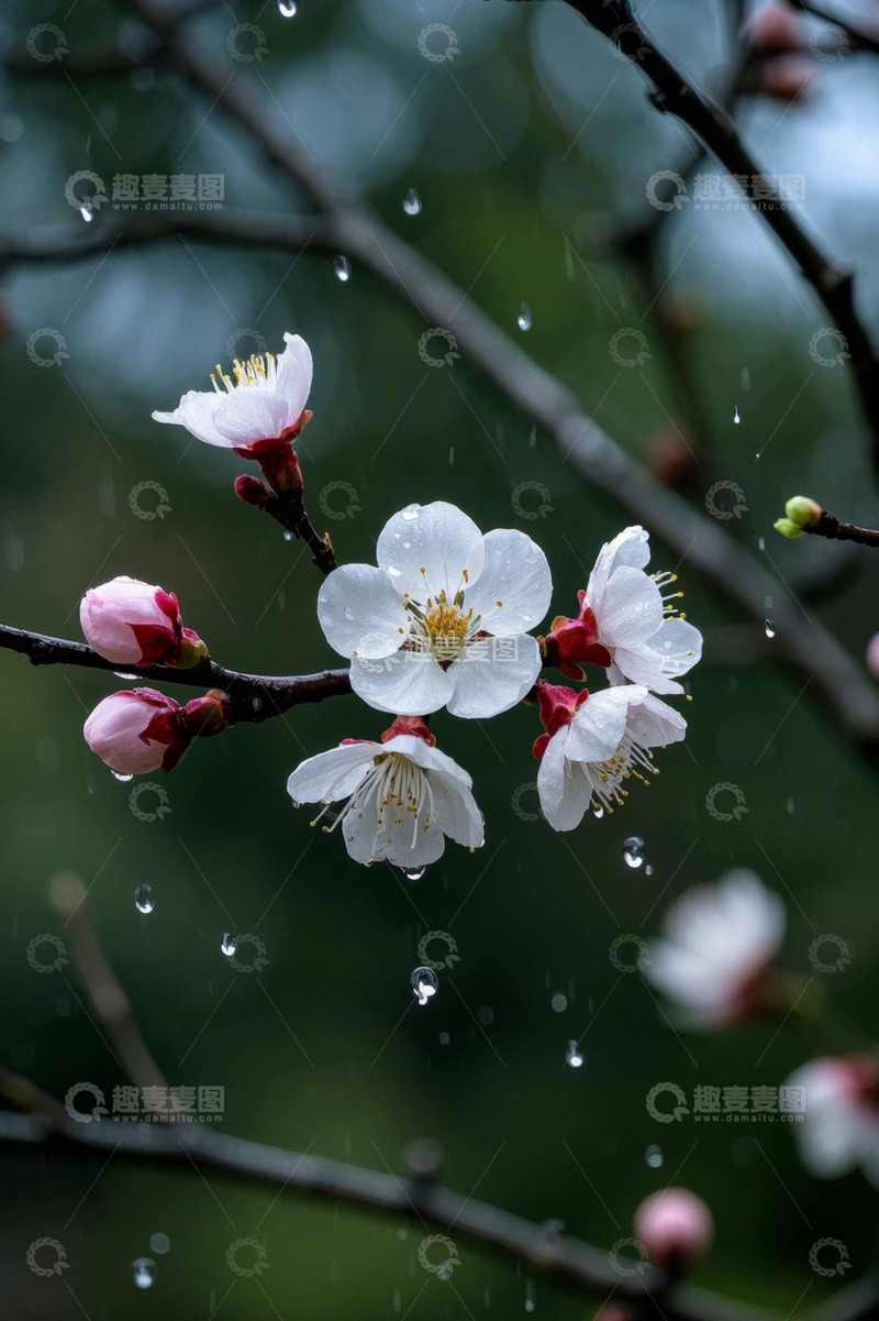 高清大图下载【趣麦麦图】雨中绽放的粉色花朵