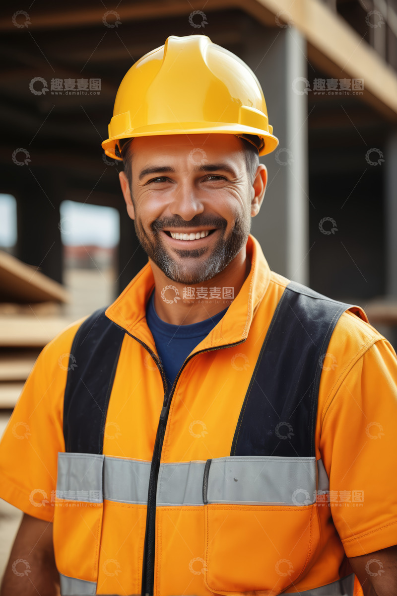 高清大图下载【趣麦麦图】建筑工地工人微笑特写