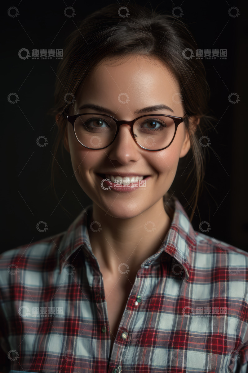 高清大图下载【趣麦麦图】戴眼镜微笑女性肖像