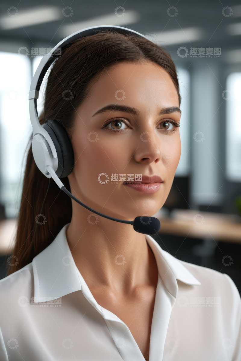 高清大图下载【趣麦麦图】戴耳机办公的职业女性