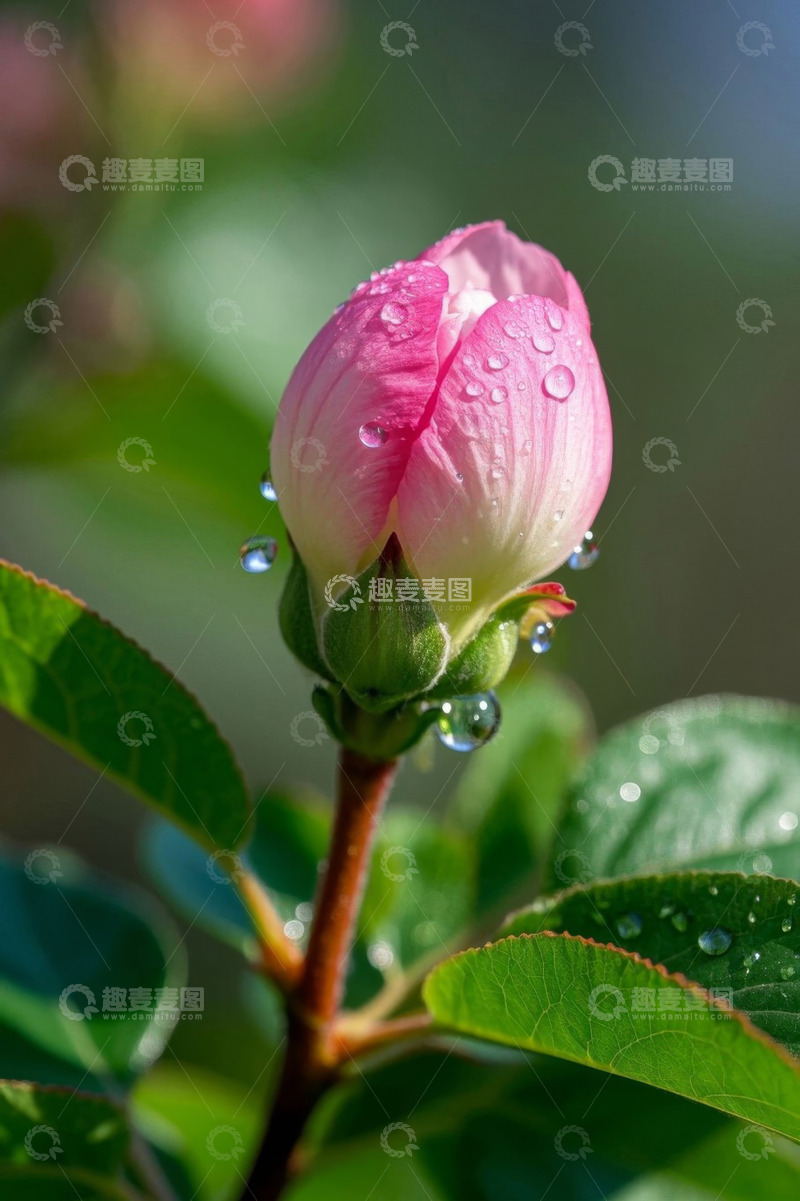 高清大图下载【趣麦麦图】带水珠的粉色花卉特写