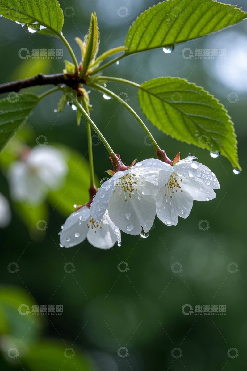 高清大图下载【趣麦麦图】带水珠的绽放樱花特写
