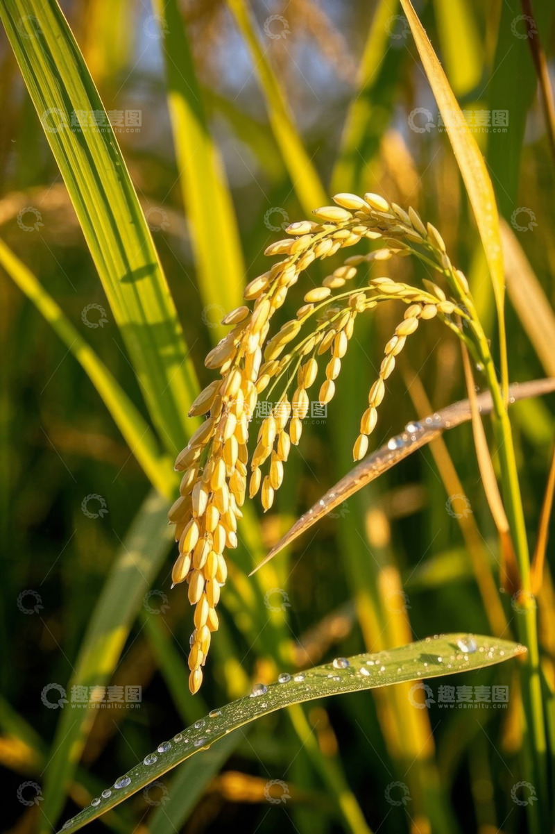 高清大图下载【趣麦麦图】稻穗特写及叶片上的露珠