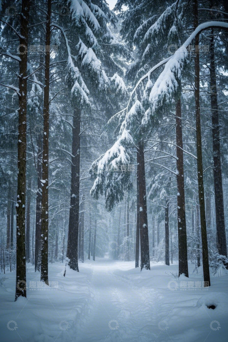高清大图下载【趣麦麦图】冬日雪覆森林景象