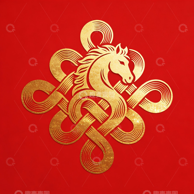 高清大图下载【趣麦麦图】金色马形花纹图案设计