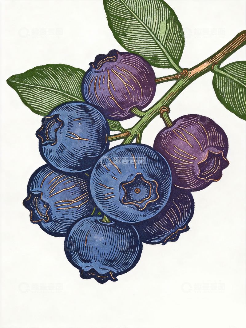 高清大图下载【趣麦麦图】木刻风格李子插画