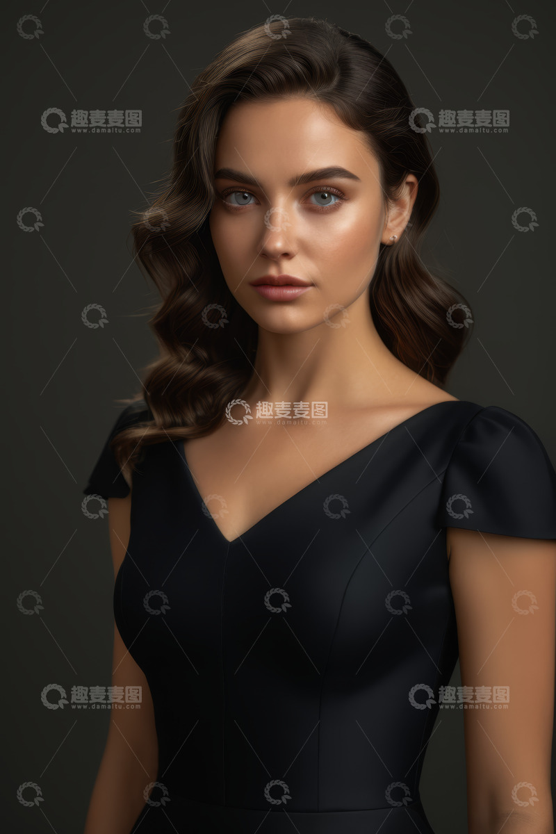 高清大图下载【趣麦麦图】身着黑色礼服的女性肖像