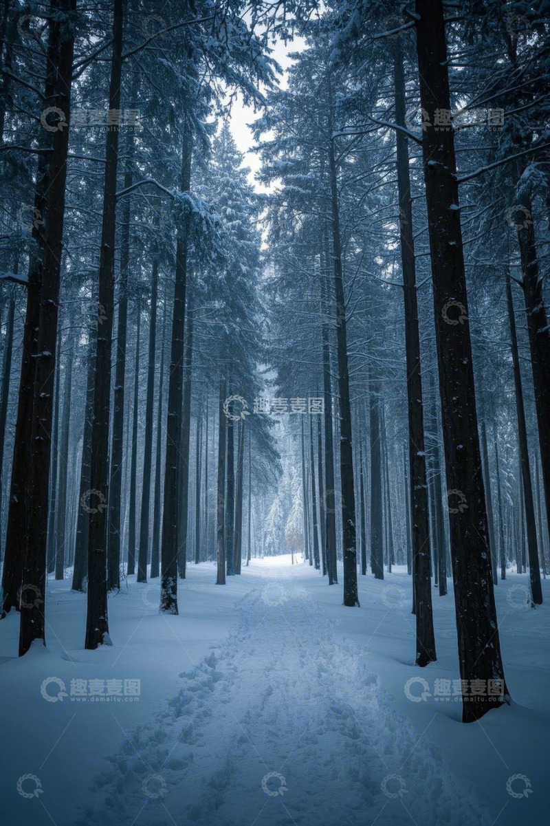 高清大图下载【趣麦麦图】冬日雪覆盖的森林风景