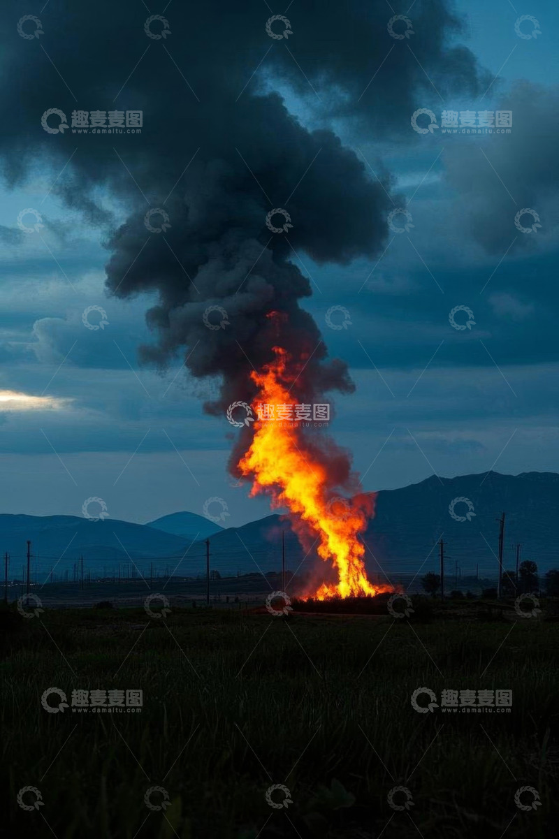 高清大图下载【趣麦麦图】野外燃烧火焰升腾景象