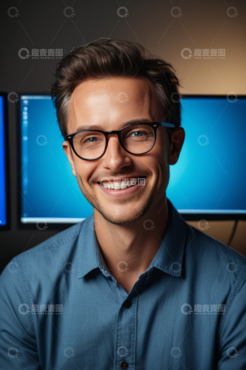 高清大图下载【趣麦麦图】戴眼镜微笑男士办公肖像