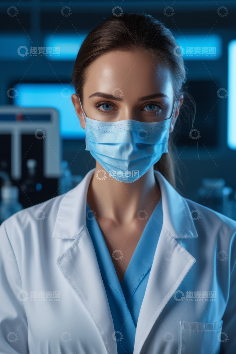 高清大图下载【趣麦麦图】女医生戴口罩穿白大褂特写