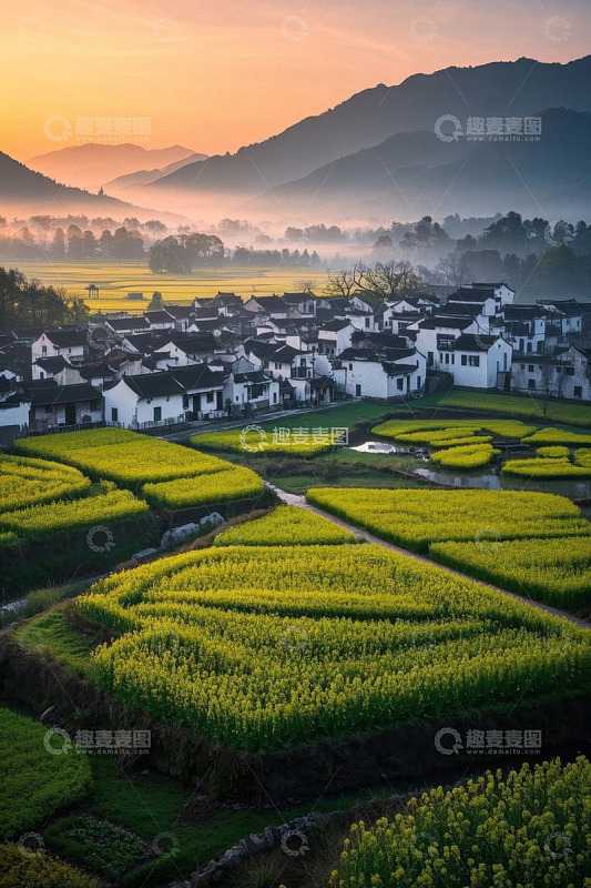 乡村田园日出风光景致