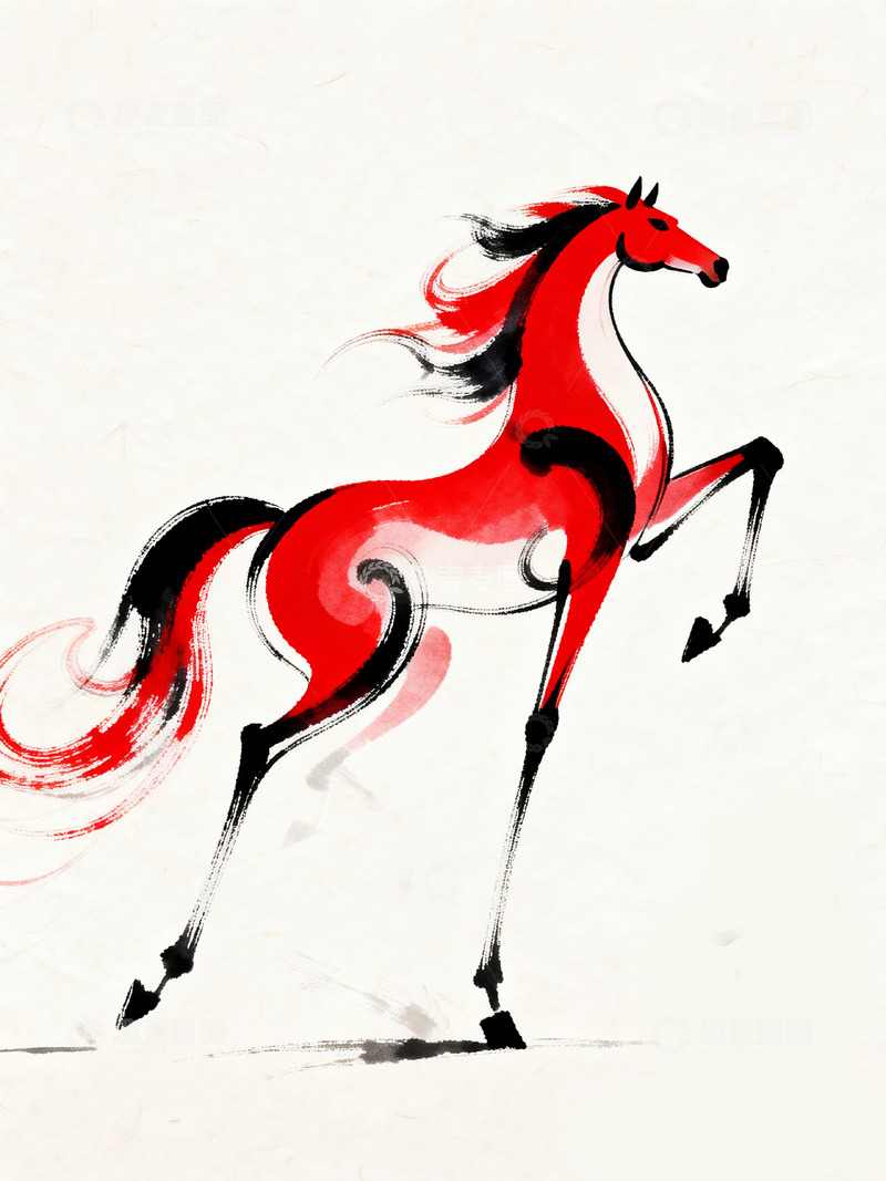 高清大图下载【趣麦麦图】水墨画骏马跃动艺术画作