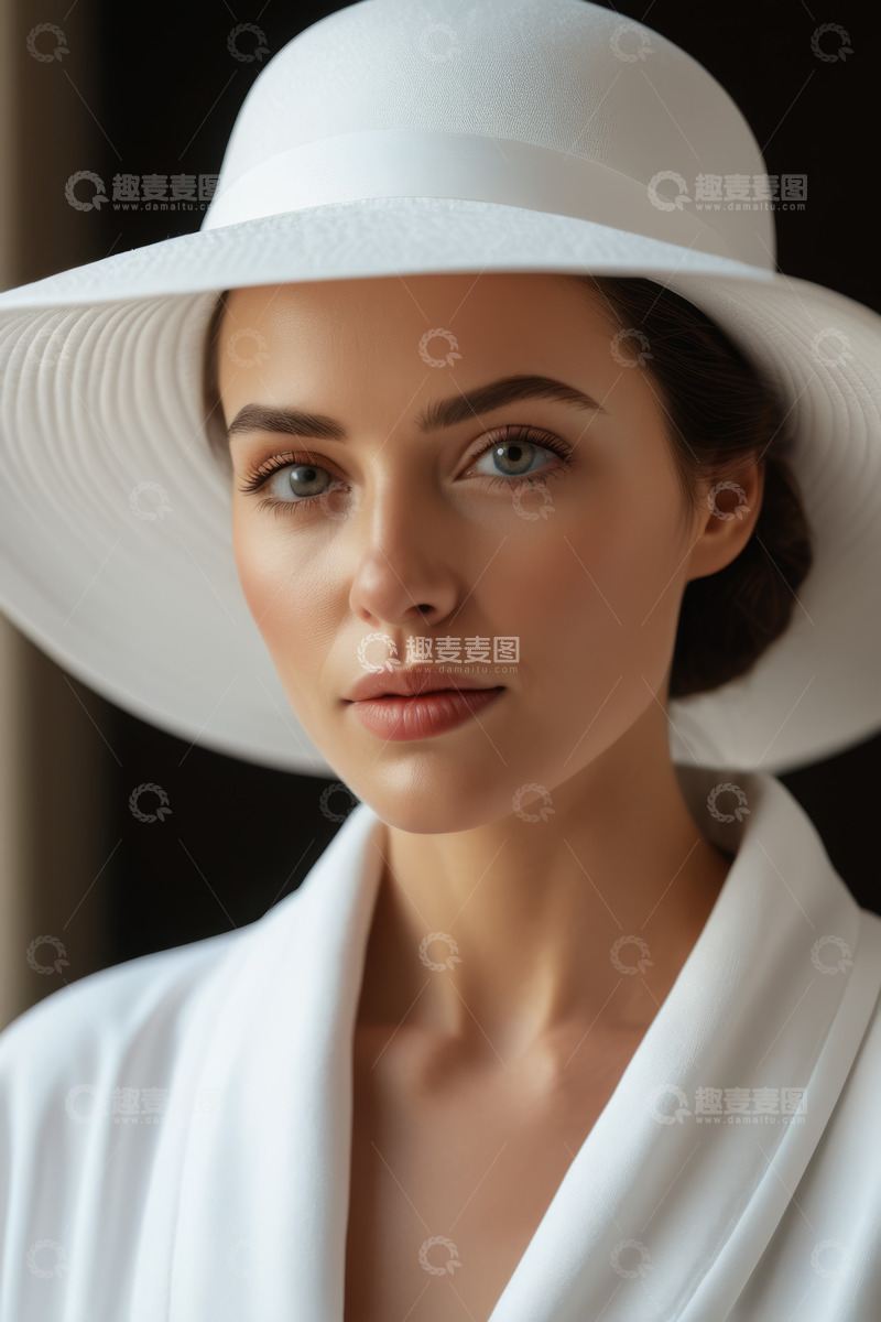 高清大图下载【趣麦麦图】戴白帽女子的半身肖像