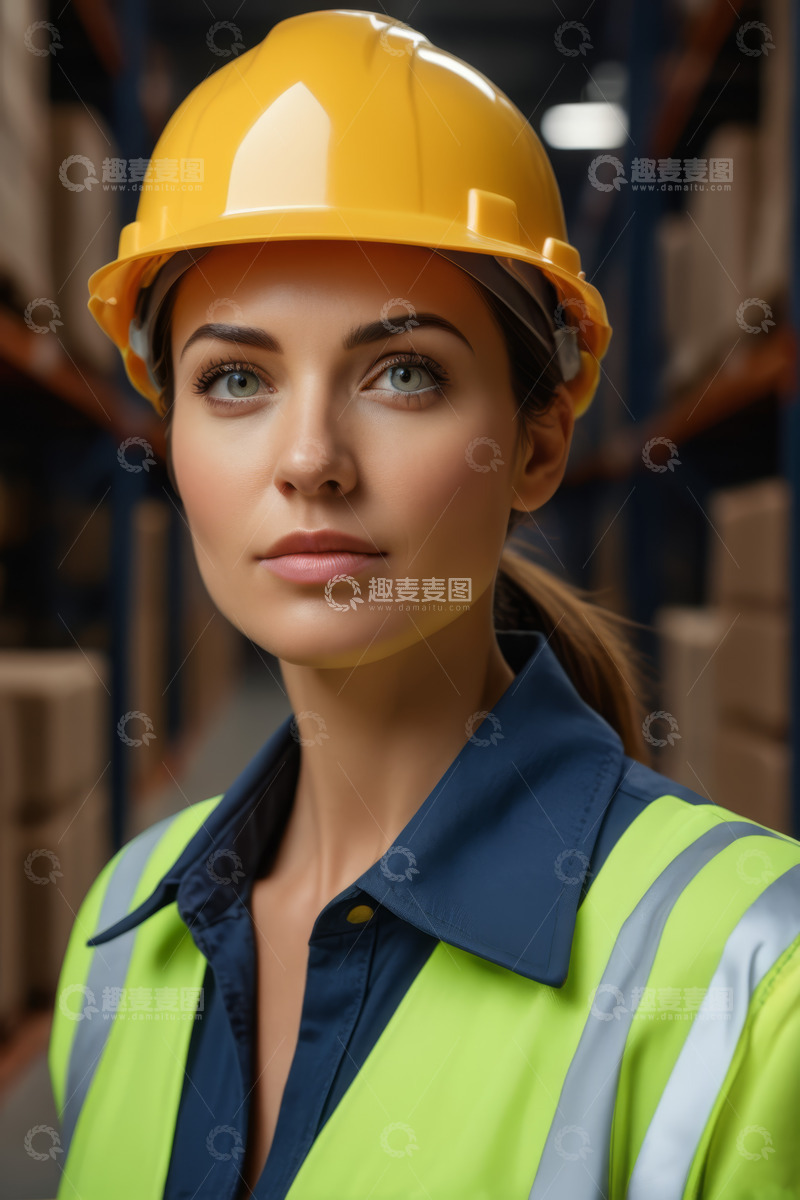 高清大图下载【趣麦麦图】仓库女工人戴安全帽特写