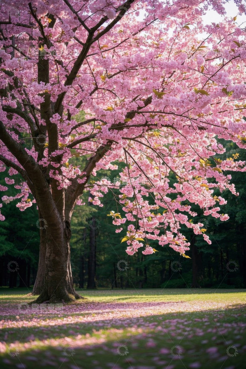 高清大图下载【趣麦麦图】盛开的粉色樱花树