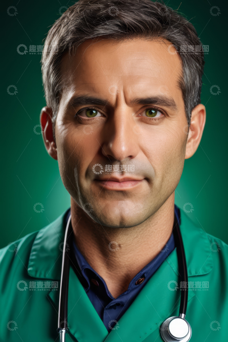 高清大图下载【趣麦麦图】穿制服戴听诊器的男医生肖像