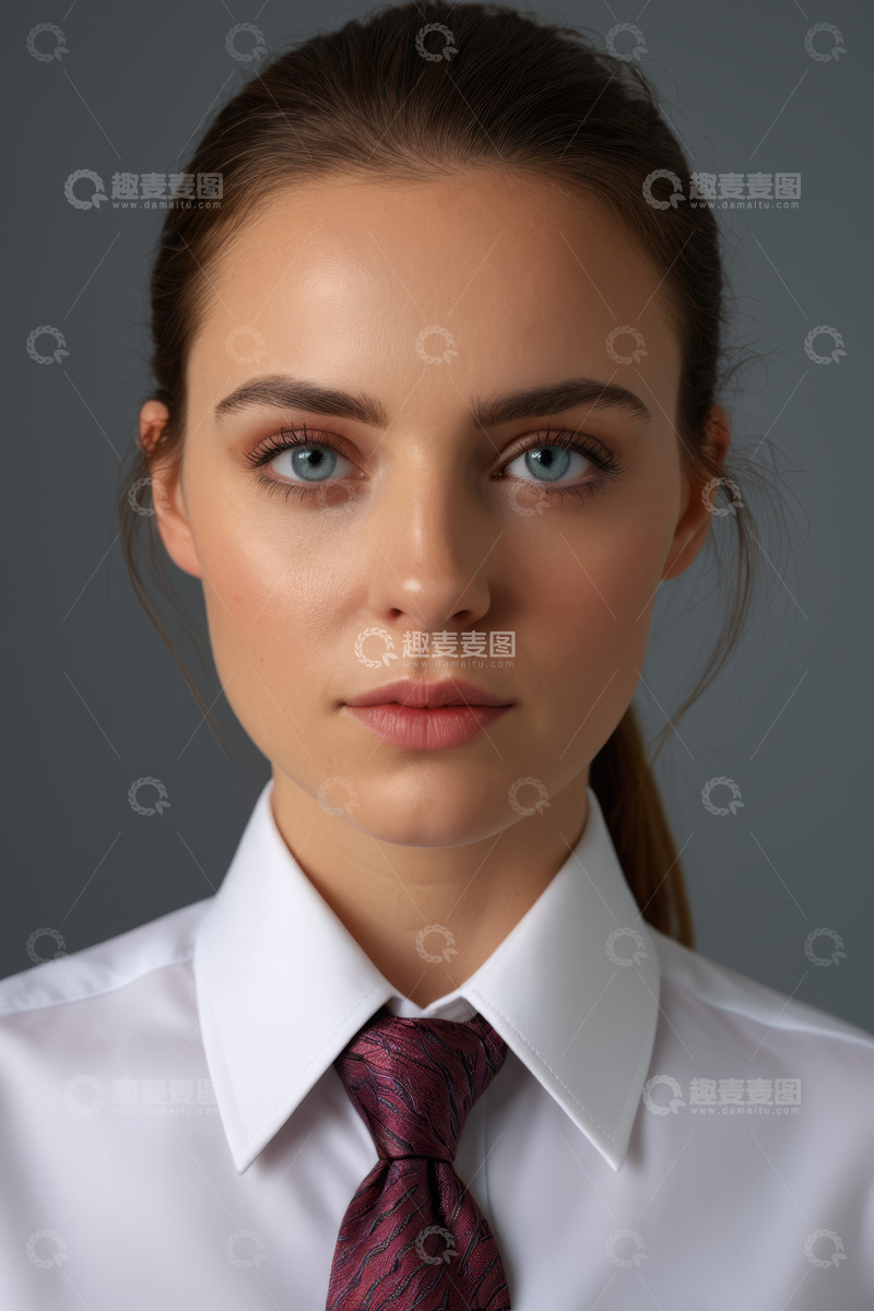 高清大图下载【趣麦麦图】穿衬衫打领带的年轻女性肖像