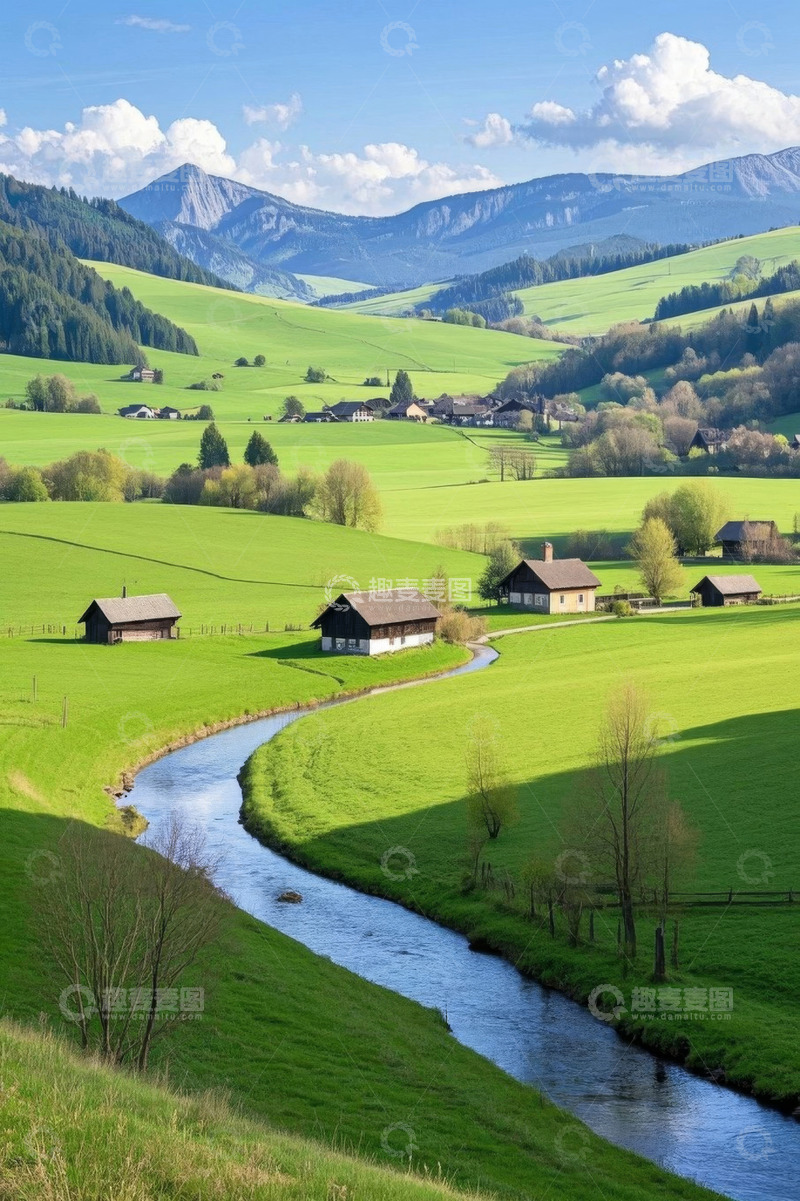 高清大图下载【趣麦麦图】乡村山谷间的田园风光