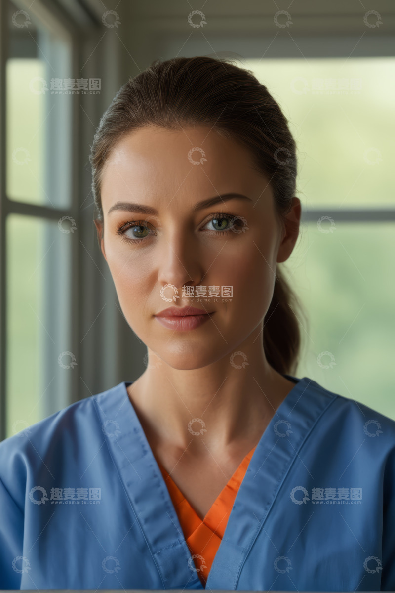 高清大图下载【趣麦麦图】身着医护服的女性正面肖像