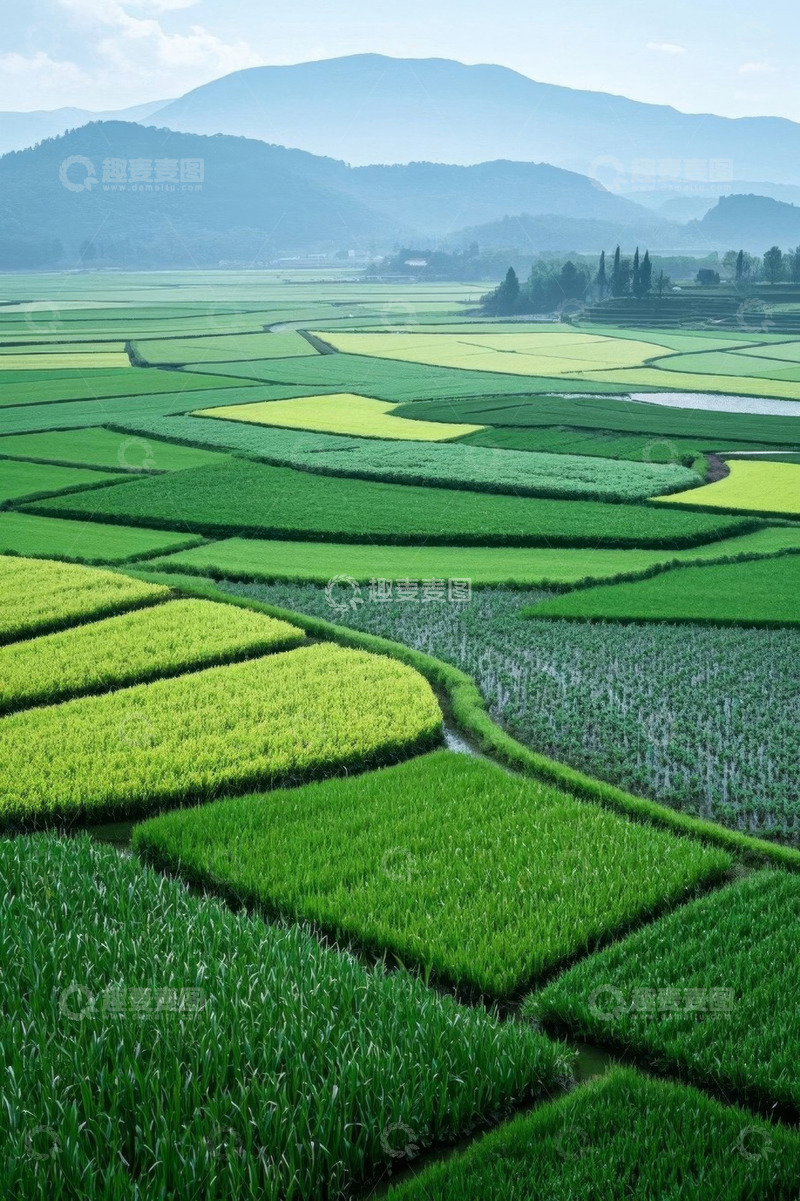 高清大图下载【趣麦麦图】田园稻田风光俯瞰全景