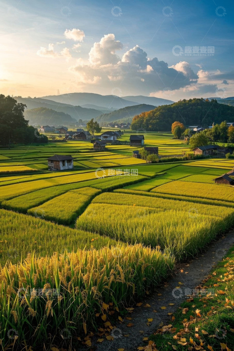 高清大图下载【趣麦麦图】田园风光金色稻田美景