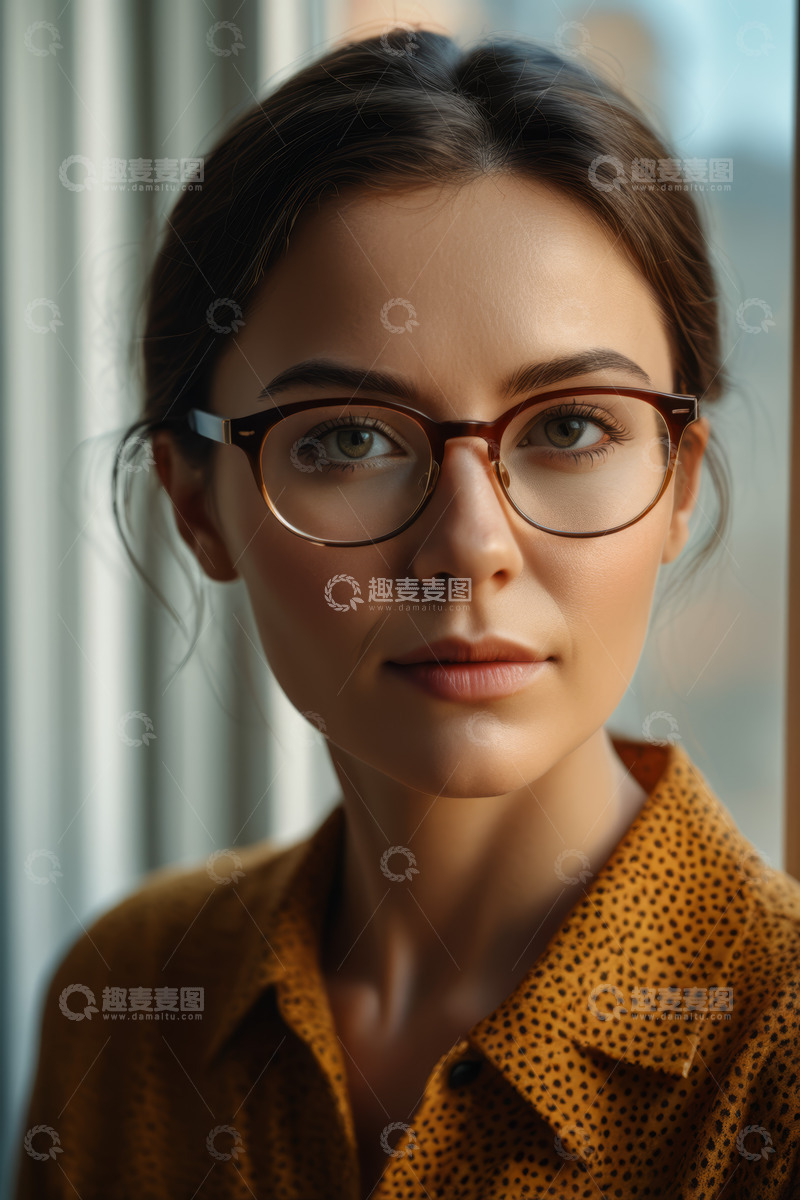 高清大图下载【趣麦麦图】戴眼镜的年轻女性肖像