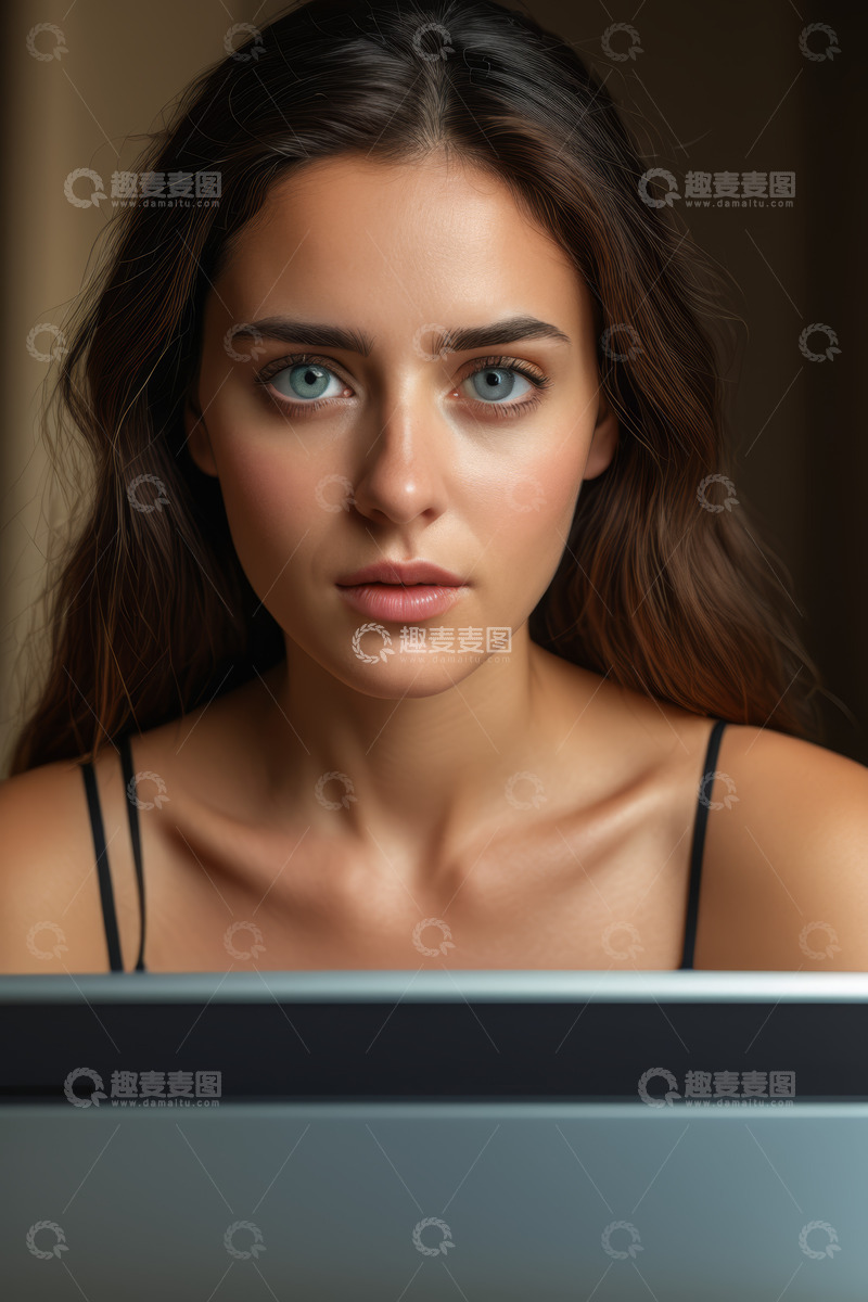 高清大图下载【趣麦麦图】年轻女子电脑前特写