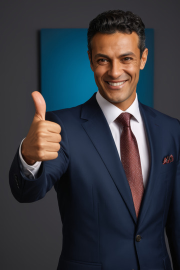 西装男士竖大拇指示意