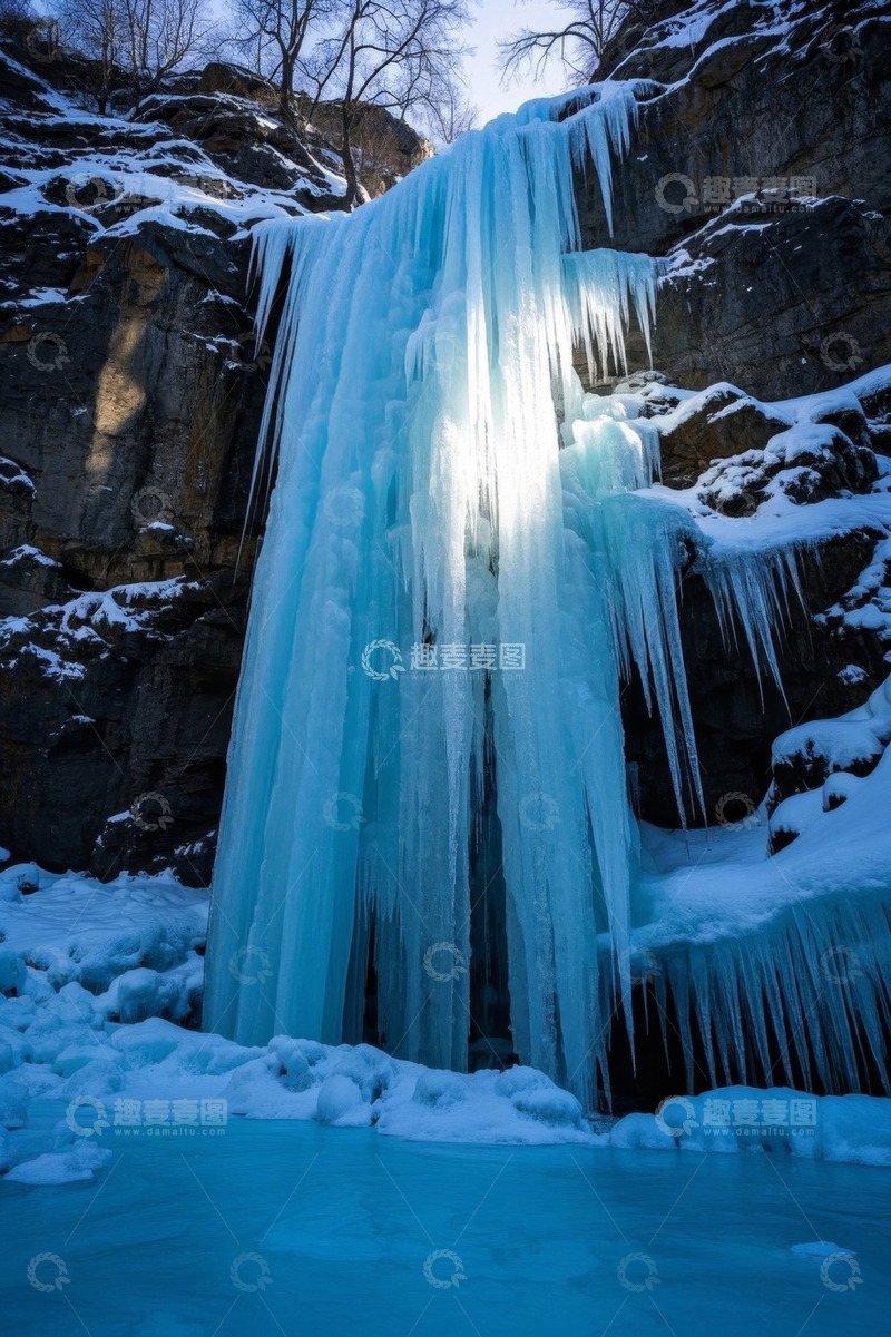 高清大图下载【趣麦麦图】冬日冰雪覆盖的壮观冰瀑布