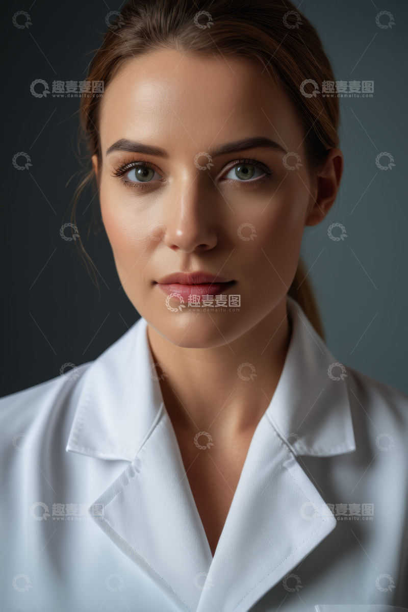高清大图下载【趣麦麦图】穿白大褂的年轻女性特写