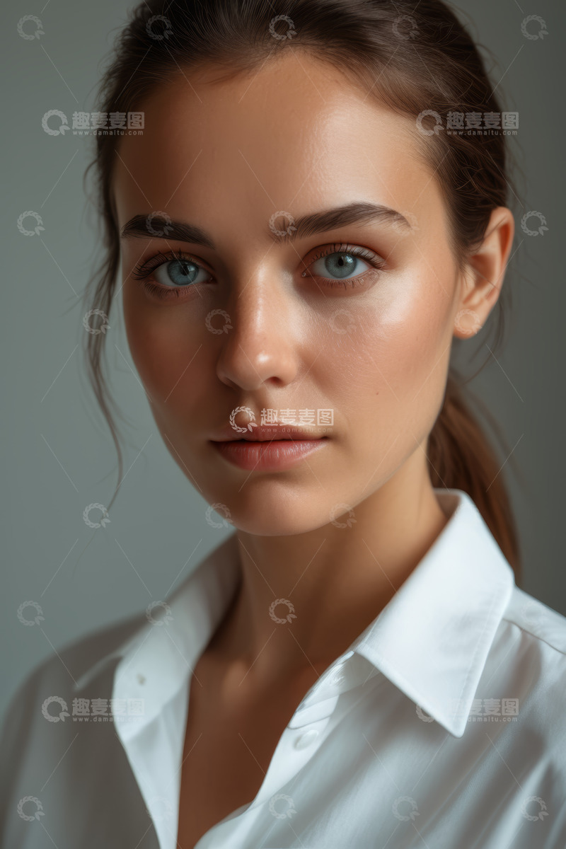 高清大图下载【趣麦麦图】穿白衬衫的年轻女性肖像