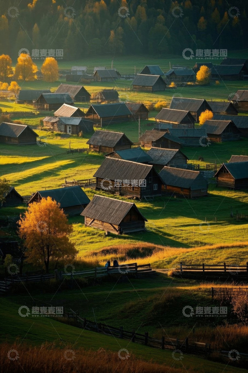 高清大图下载【趣麦麦图】乡村田园木屋秋日风光