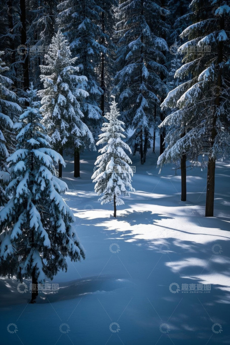 高清大图下载【趣麦麦图】冬日雪覆盖的森林景观