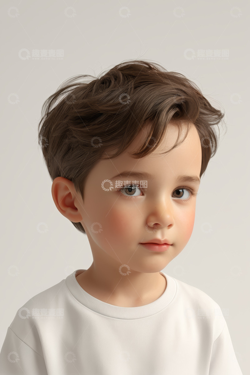 高清大图下载【趣麦麦图】小男孩白色背景肖像特写