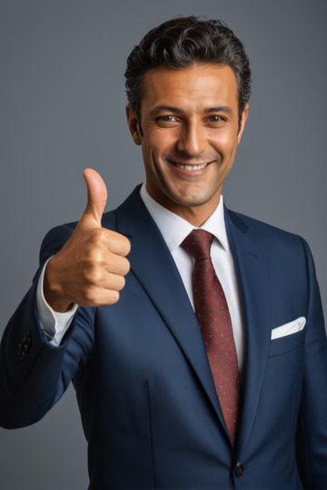 穿西装男人竖拇指微笑