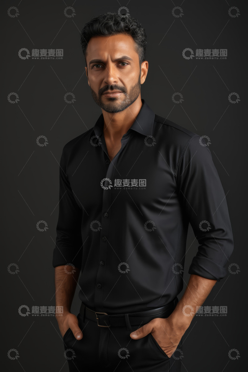 高清大图下载【趣麦麦图】穿着黑衬衫的男性肖像