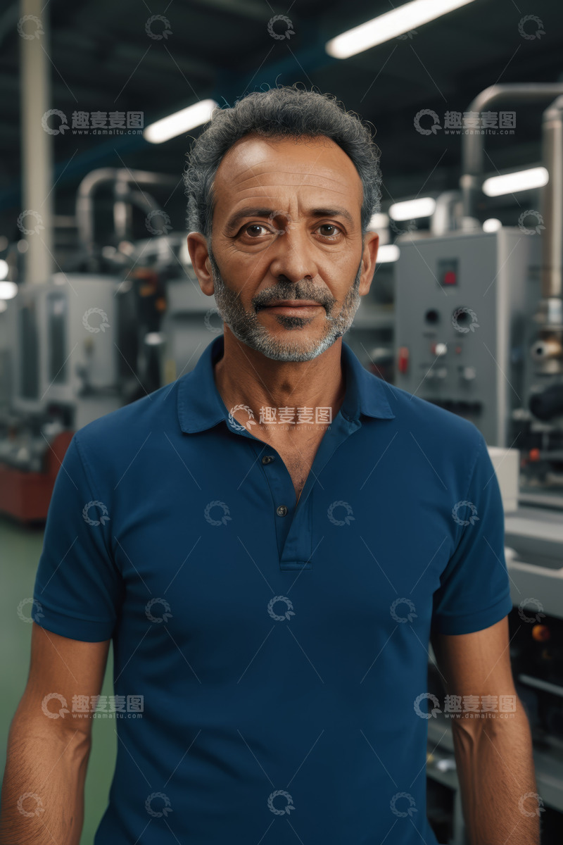高清大图下载【趣麦麦图】工厂内穿蓝色上衣的男性