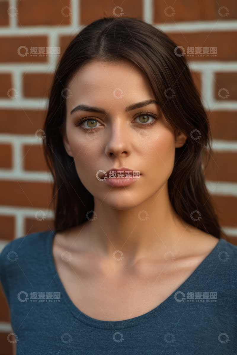 高清大图下载【趣麦麦图】砖墙前年轻女子肖像
